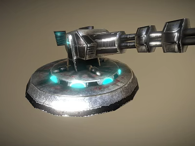 Futuristic Mechanical Device With Metallic Circular Base And Blue Glowing Lights 3d model