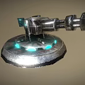 Futuristic Mechanical Device With Metallic Circular Base And Blue Glowing Lights