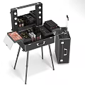 Black Cosmetic Case With Lighted Mirror Multi Layer Storage Wheeled Handle And Foldable Stand 3d model