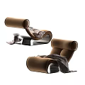 Modern Tan Lounge Chairs with Silver Metal Frame and Gray Knitted Blanket
