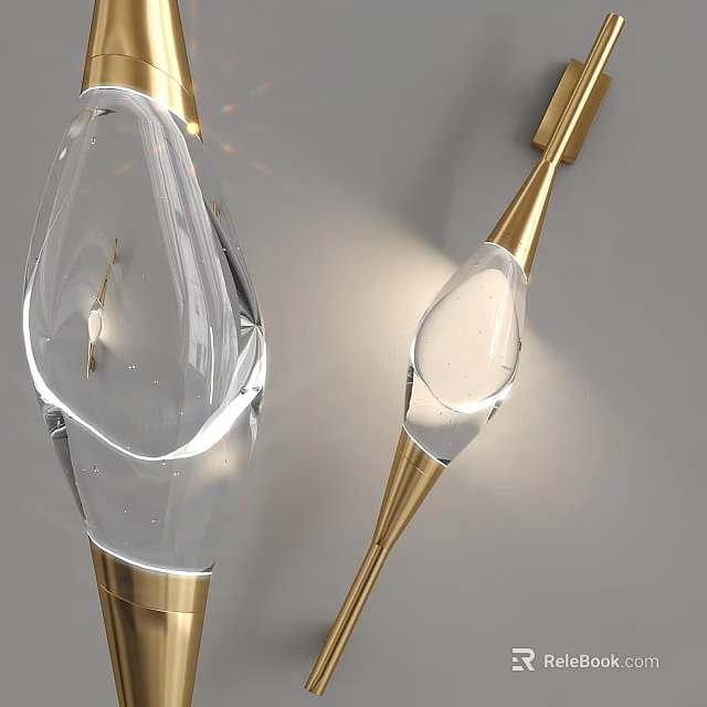 Elegant Modern Wall Sconce With Transparent Crystal Shade And Golden Metal Frame 3d model 