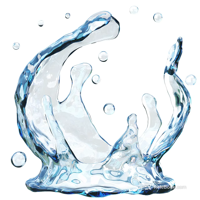 Fresh Drinking Water Splash With Clear Bubbles And Dynamic Liquid Form 3d model 