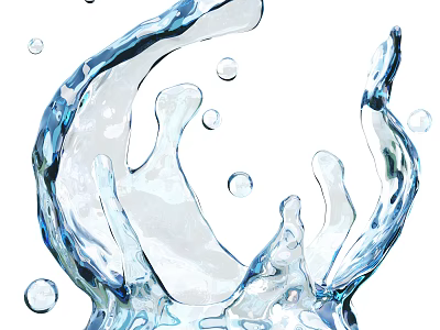 Fresh Drinking Water Splash With Clear Bubbles And Dynamic Liquid Form 3d model