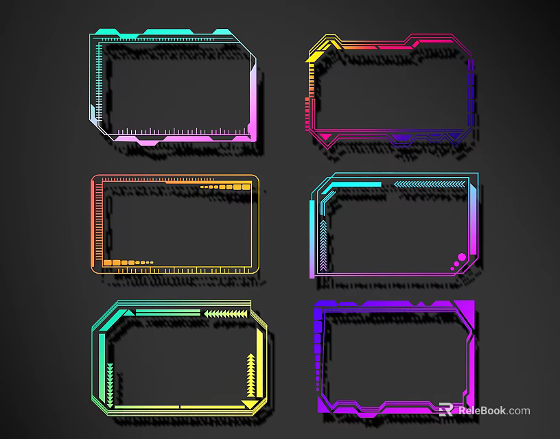 Neon Colored Lines Frame Design With Multiple Vibrant Tech Style Borders 3d model 