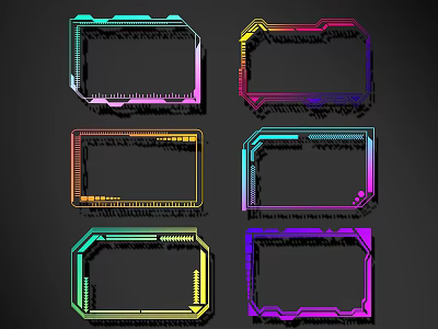 Neon Colored Lines Frame Design With Multiple Vibrant Tech Style Borders 3d model