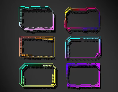Neon Colored Lines Frame Design With Multiple Vibrant Tech Style Borders 3d model