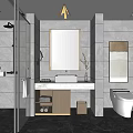 Modern Elegant Hotel Bathroom Interior With Marble Shower Vanity Mirror And Toilet