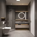 Sleek Modern Bathroom With Glass Shower Illuminated Circular Mirror And Vanity