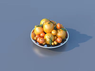 Ripe Mixed Citrus Fruits Arranged in Ceramic Plate with Yellow Orange Hues on Gray Surface 3d model