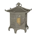 Traditional Wooden Candle Lamp With Pagoda Top And Grille Window Design