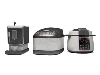 Modern Kitchen Appliances Including Coffee Maker Rice Cooker And Pressure Cooker 3d model