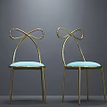 Elegant Modern Dining Chairs With Golden Frame Bow Shaped Backrest And Pink Blue Seats
