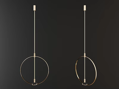 Two Golden Minimalist Chandeliers With Circular Metal Frames For Modern Interior Decoration 3d model