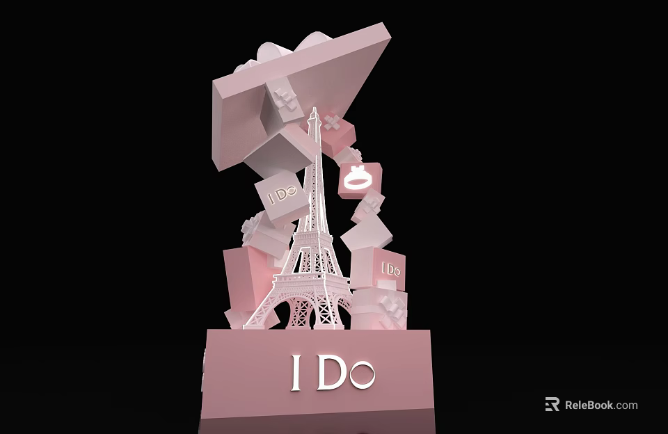 Pink 3D Structure With Eiffel Tower And I Do Sign Love Elements 3d model 