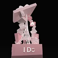 Pink 3D Structure With Eiffel Tower And I Do Sign Love Elements