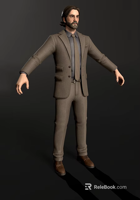 Man in Brown Formal Suit Standing with Hands Naturally Hanging 3d model 