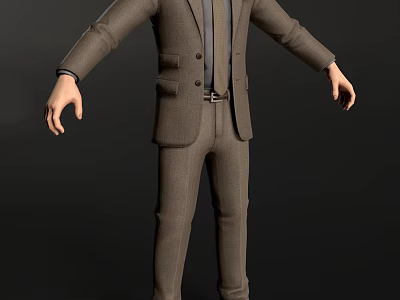 Man in Brown Formal Suit Standing with Hands Naturally Hanging 3d model
