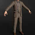Man in Brown Formal Suit Standing with Hands Naturally Hanging 3d model