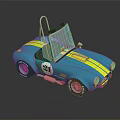 Vintage Blue Convertible Race Car With Yellow Stripes And Number 21