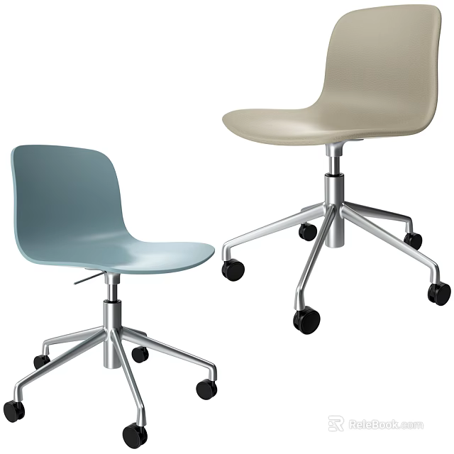 Light Blue And Beige Modern Office Chairs With Metal Base And Wheels 3d model 