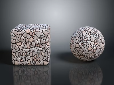 Natural Wood and Stone Decorative Cube Sphere with Mosaic Texture Surface 3d model