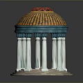 Ornate Pavilion with Orange Tiled Dome Red Top Ornament White Columns and Stone Base