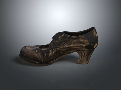 Bronze Brown Snakeskin Texture High Heels With Unique Toe And Heeled Design 3d model
