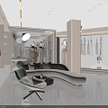 Modern Clothing Store Interior With Bright Lighting Central Display Table And Wooden Display Shelves