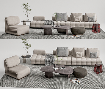 Quiet Sofa Tea Table Combination Sofa Coffee Table 3d model