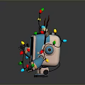 Christmas Themed Robot Figure With Reindeer Antlers Colorful Lights And Smiley Screen