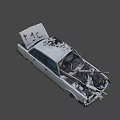 Abandoned Wrecked Car With Open Hood And Exposed Engine Parts