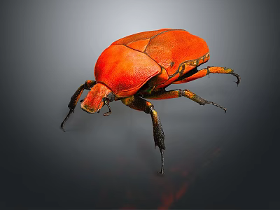 Red Beetle Close Up View With Vibrant Orange Exoskeleton And Black Legs 3d model