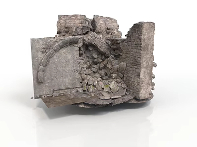 Ancient Stone Ruins Scene With Broken Archway And Scattered Debris 3d model