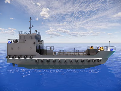 Gray Yacht Sailing On Blue Ocean With Deck And Upper Structure Under Cloudy Sky 3d model