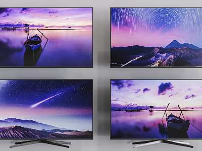 TV Screen Displaying Stunning Natural Scenic Views Lake Mountain Starry Sky and Sunset 3d model