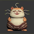 Cute 3D Cartoon Hamster Creature With Pink White Fur Closed Eyes Antennas Sitting