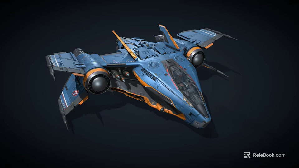 Futuristic Sci Fi Passenger Jet With Blue And Orange Streamlined Design And Large Engines 3d model 