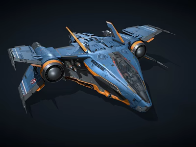 Futuristic Sci Fi Passenger Jet With Blue And Orange Streamlined Design And Large Engines 3d model