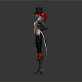 Game Movie Character With Red Hair Top Hat Red Black Outfit Long Boots And Confident Stance