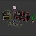 Grey Sofa And Coffee Table Set With Wooden Top Pillows Floor Lamp And Green Plant