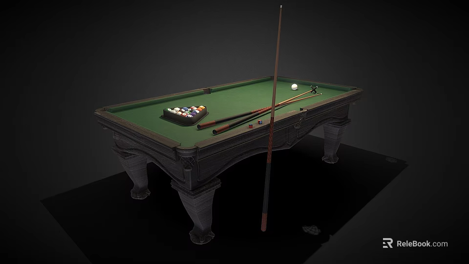 Classic Billiard Room With Wooden Table Green Felt Surface Balls And Cues 3d model 