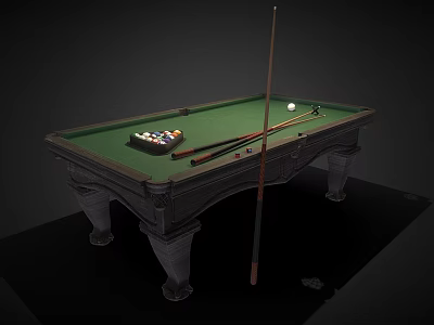 Classic Billiard Room With Wooden Table Green Felt Surface Balls And Cues 3d model
