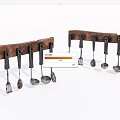 Wooden Entryway Side Cabinet With Hanging Rack Holding Forks Spoons And Spatulas