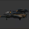 Detailed Sci Fi Fighter Jet Model With Blue Orange Accents And LED Lights