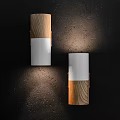 Modern Wooden And White Wall Mounted Lamps With Soft Lighting On Dark Textured Wall