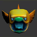 Cartoon Style Yellow And Orange Fish With Green Nose Blue Eyes Open Mouth