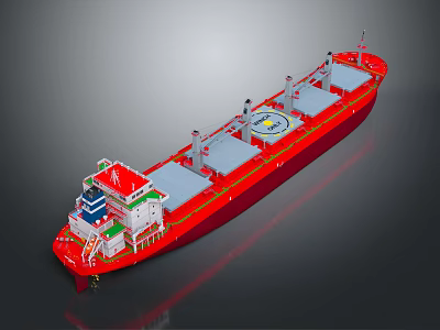 Red Cargo Ship With Decks And Superstructure 3d model