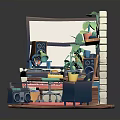 Colorful 3D Creative Room Interior With Keyboard Table Chair Poster And Plants