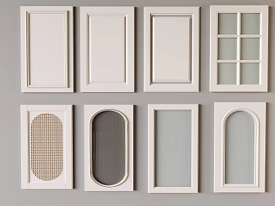 White Wardrobe Doors With Various Panel Designs Including Flat Grid Arched And Oval Styles 3d model