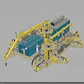 Industrial Building With Yellow Mechanical Arms Blue Main Structure And Platform Machinery Design